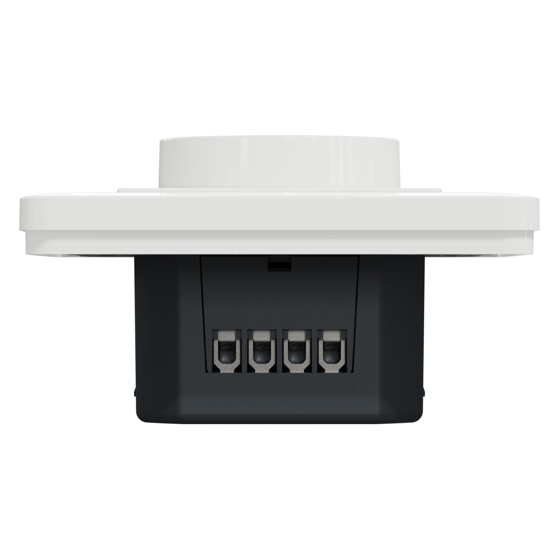 Schneider Exxact Dæmper LED 370W hvid, kvadratisk med rund top, sort bund og fire synlige forbindelsesterminaler.