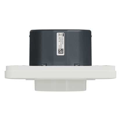 Schneider Exxact Dæmper LED 370W hvid, sort top med stregkode, rillet hvid bund, set fra siden.