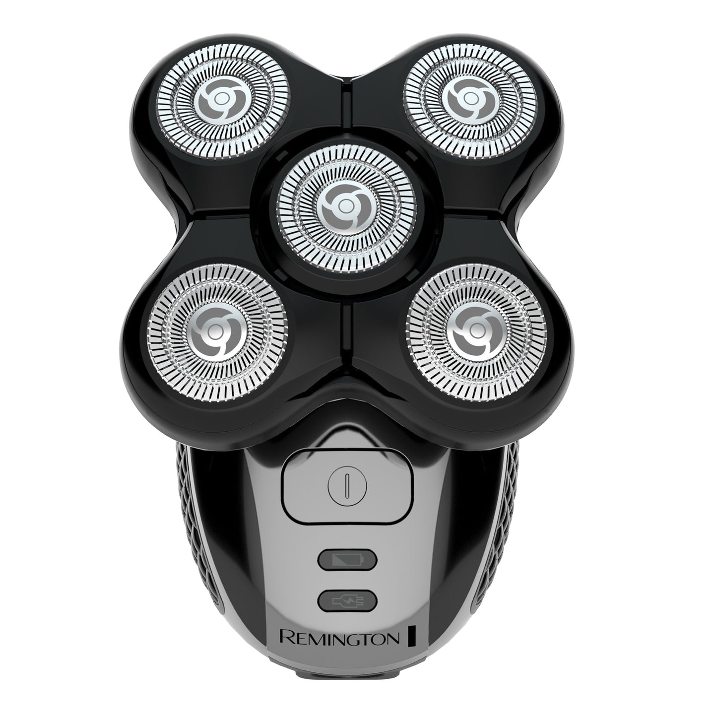 Remington Ultimate Series RX5 XR1500 sort og sølv barbermaskine med fem roterende skær og frontplaceret tænd/sluk-knap.