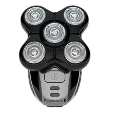 Remington Ultimate Series RX5 XR1500 sort og sølv barbermaskine med fem roterende skær og frontplaceret tænd/sluk-knap.