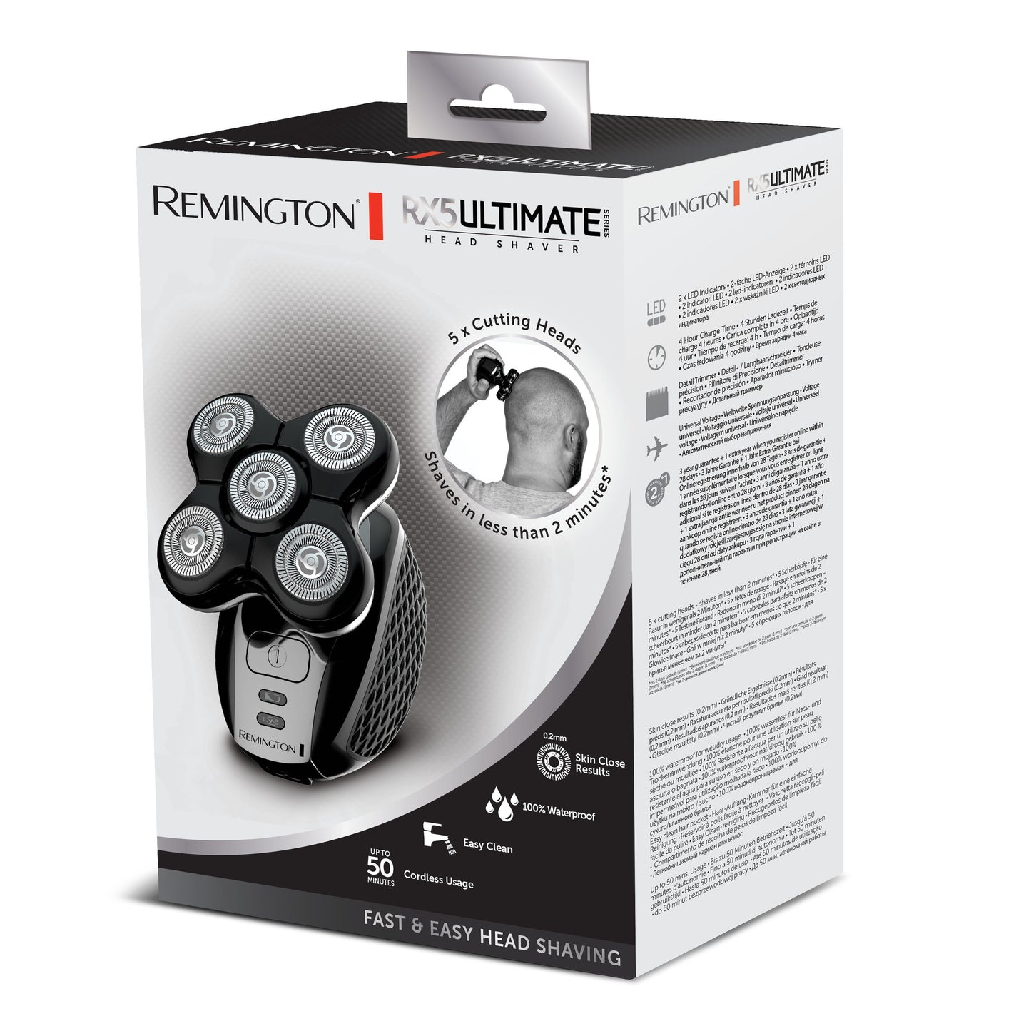 Remington Ultimate Series RX5 XR1500 hovedbarberingsmaskine, 5 skær, op til 50 min trådløs brug, vandtæt design.