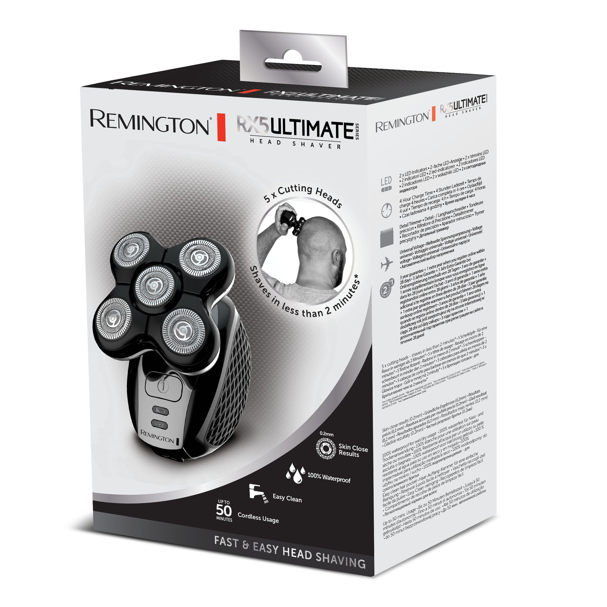 Remington Ultimate Series RX5 XR1500 hovedbarberingsmaskine, 5 skær, op til 50 min trådløs brug, vandtæt design.