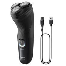 Philips X3051/00 sort barbermaskine med 3 PowerCut-klinger, USB-ladekabel, tekstureret greb, lysende tænd/sluk-knap.