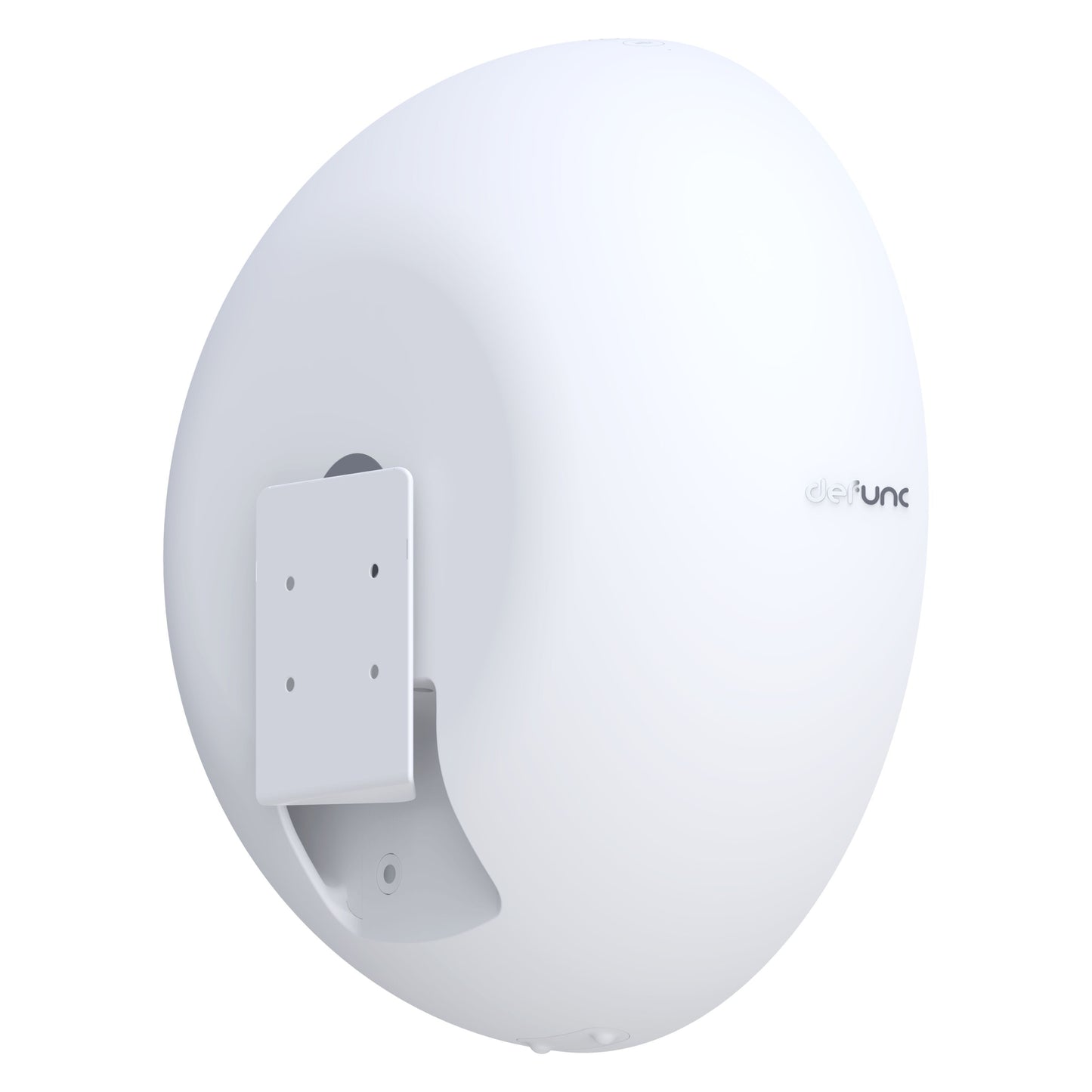 Defunc Hjem vægbeslag hvid trådløst access point, kuppelformet med glat overflade, Defunc logo og rektangulært vægbeslag.