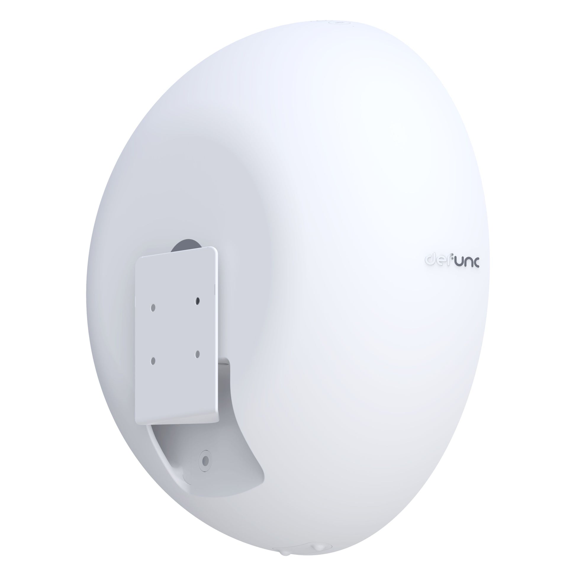 Defunc Hjem vægbeslag hvid trådløst access point, kuppelformet med glat overflade, Defunc logo og rektangulært vægbeslag.