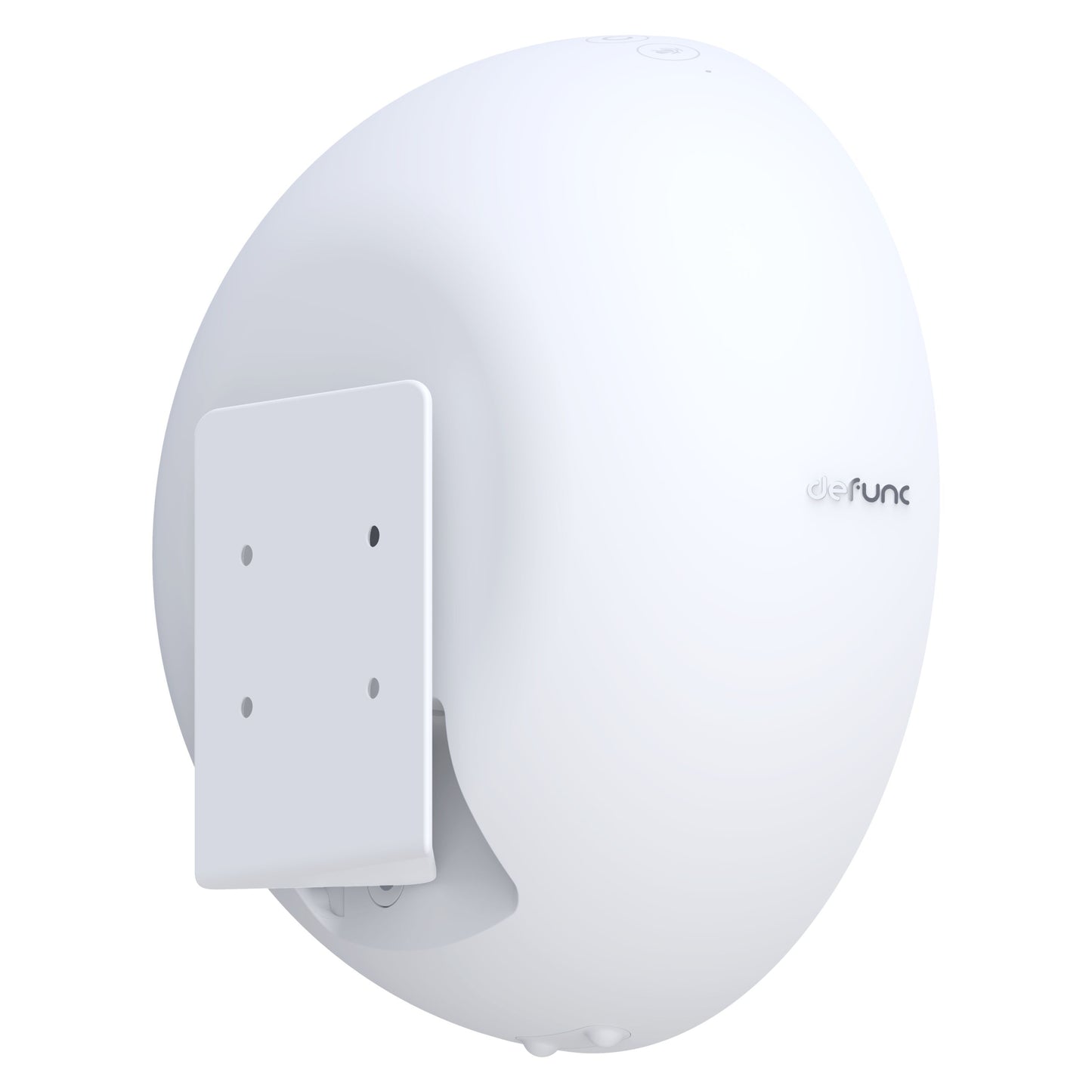 Defunc Hjem vægbeslag, hvid, oval med fladt rektangulært panel og små monteringshuller til højttaler.