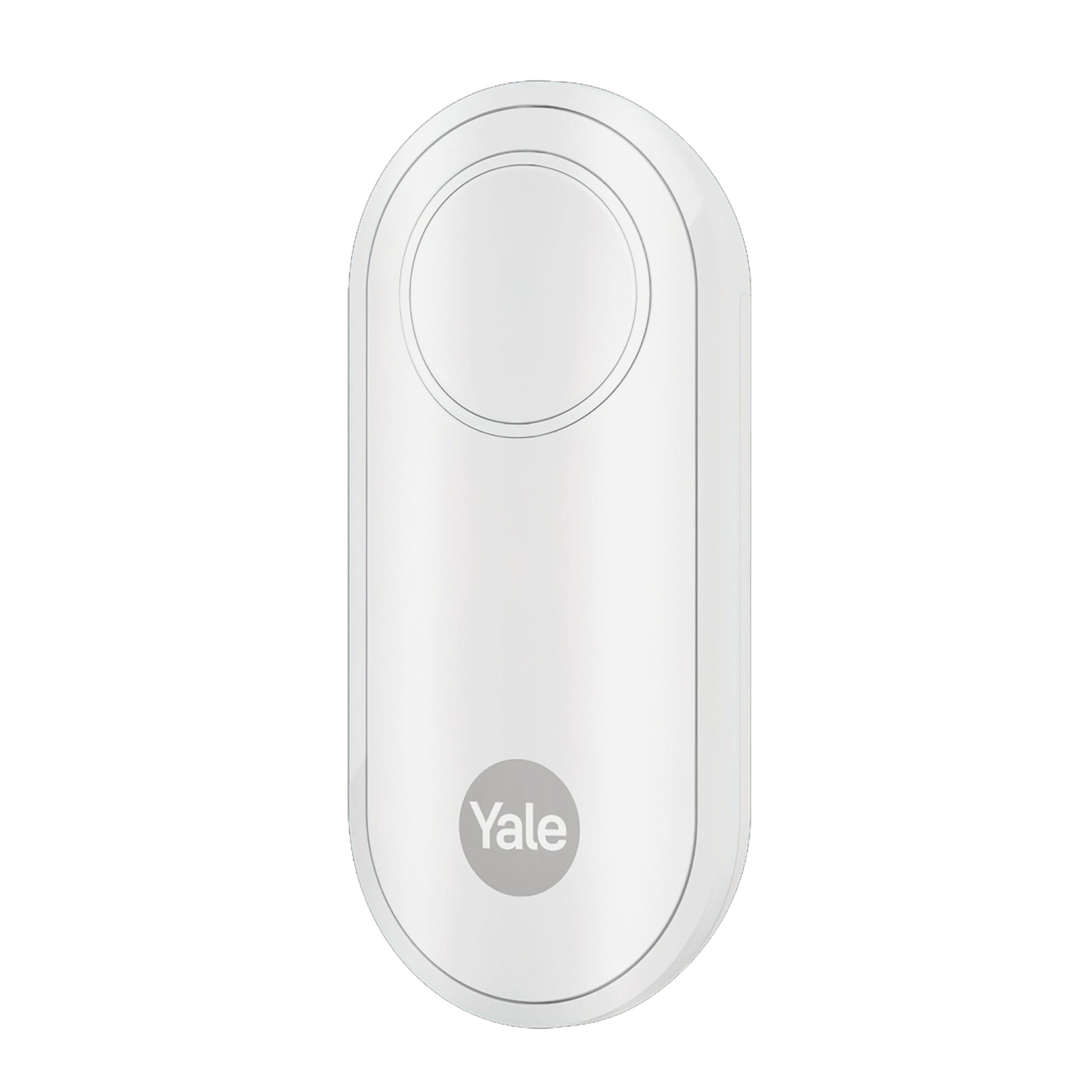 Yale Alarmknap oval design med rund knap øverst og Yale logo nederst.