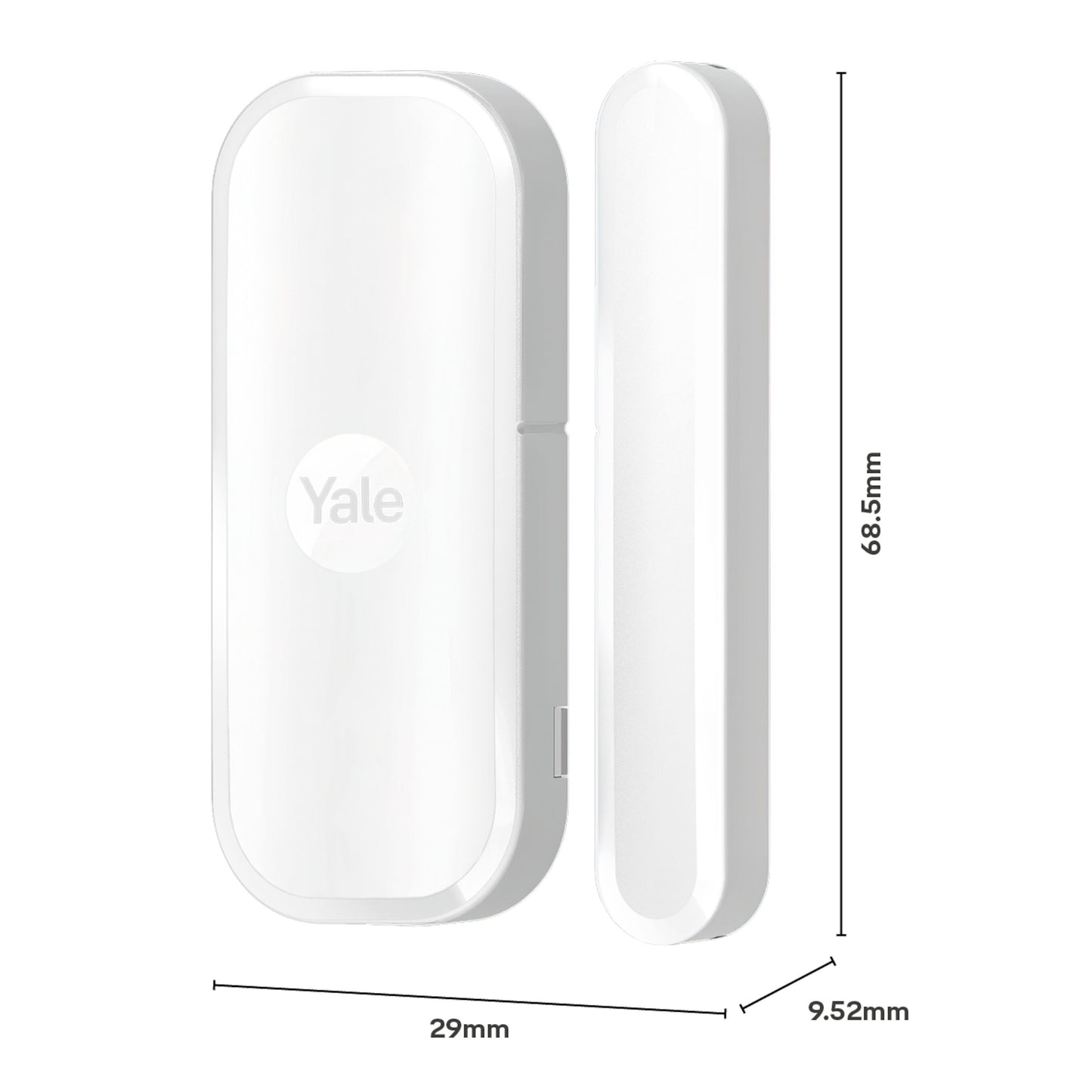 Yale Magnetkontakt sensor til indendørs brug, rektangulær, 68,5x29x9,52mm, til stk side om side.