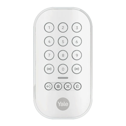 Yale alarmknapsæt, kompakt afrundet rektangel med taster 0-9, fire runde knapper og fire ikonknapper til lås og oplåsning.