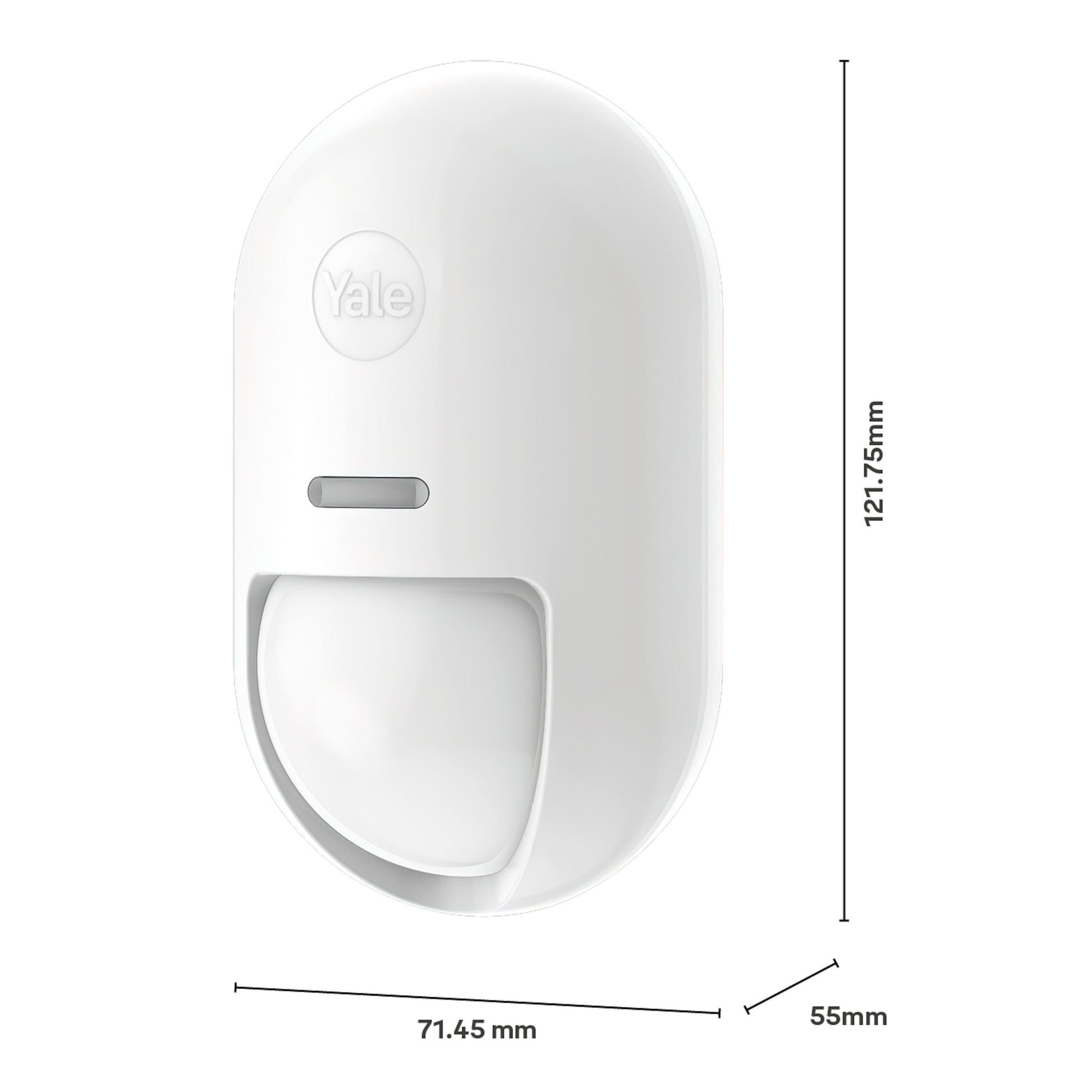 Yale Startalarmkit+ bevægelsessensor med afrundede kanter, lille rektangulær indikator, 121,75x71,45x55 mm.
