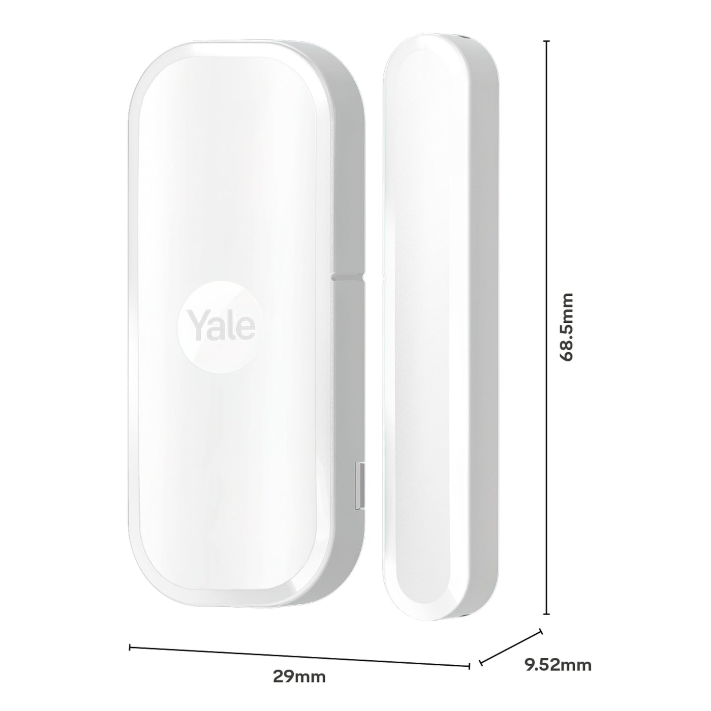Yale dør-/vindueskontakt med afrundede kanter, til dele, 68,5x29x9,52mm, kompatibel med Yale Startalarmkit+.