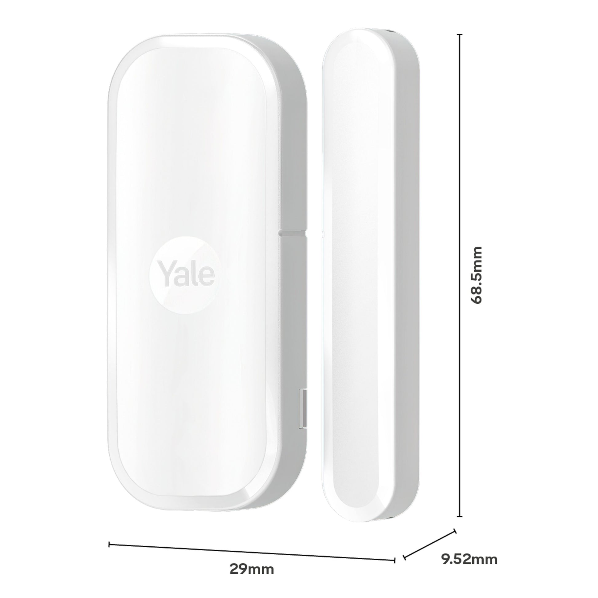 Yale dør-/vindueskontakt med afrundede kanter, til dele, 68,5x29x9,52mm, kompatibel med Yale Startalarmkit+.