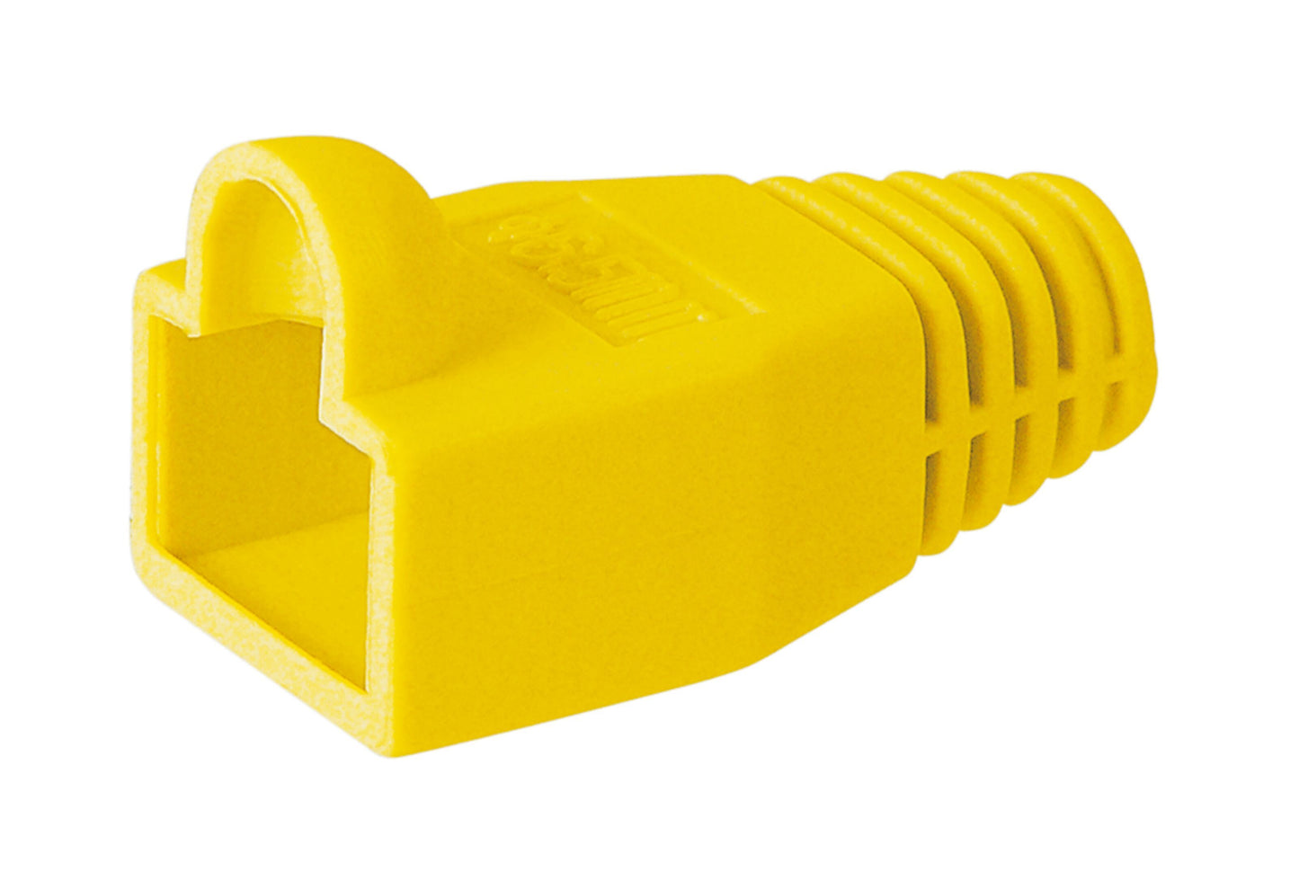 Luxorparts Bøjebeskyttelse til RJ45-netværksstik gul nærbillede af gul kabelbeskytter til Ethernet-stik.