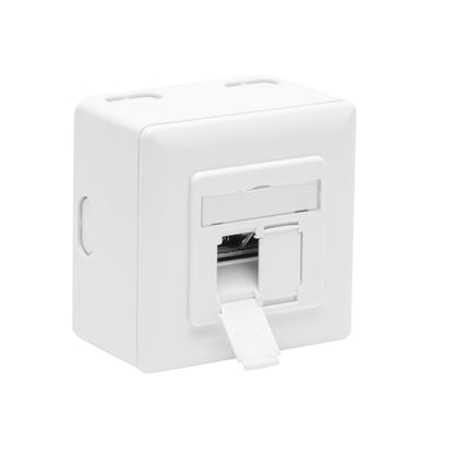 Luxorparts overflademonteret FTP netværksstik Cat. 6 hvid med to RJ45-porte og klaplåg.