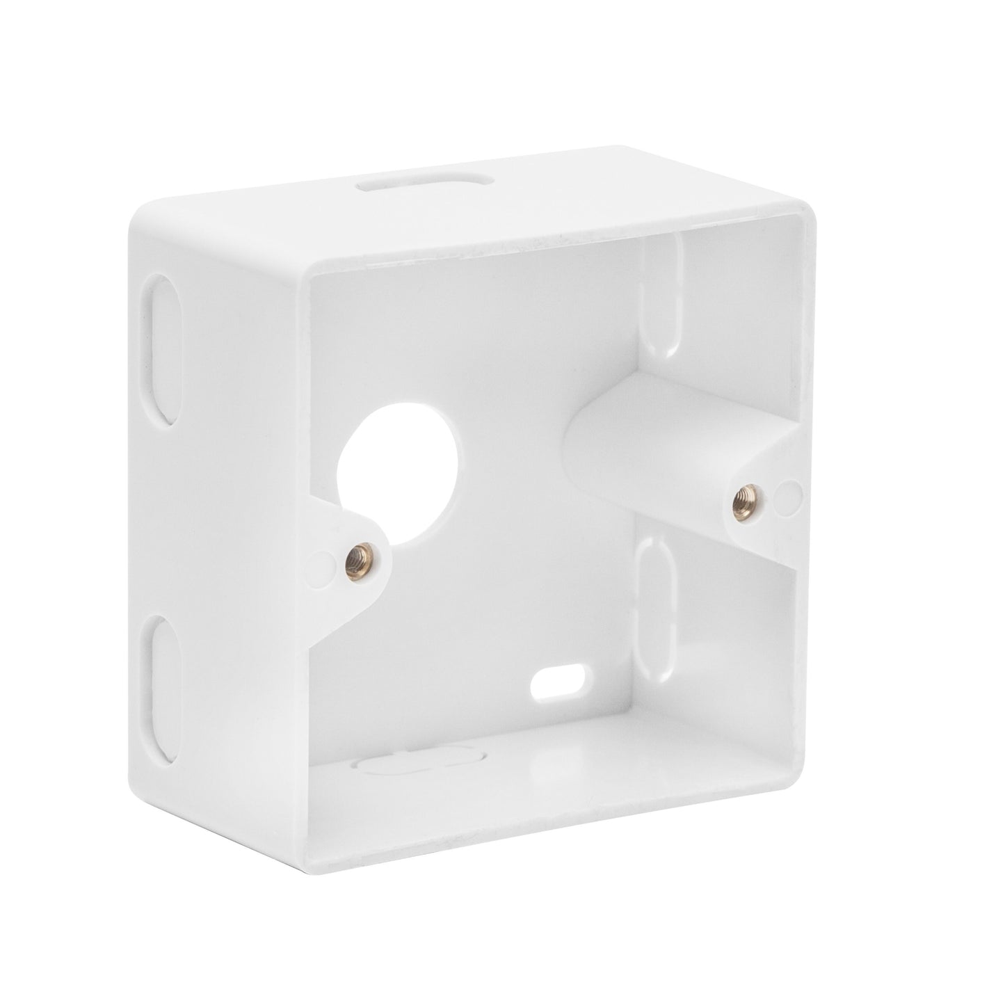 Luxorparts overflademonteret FTP netværksstik Cat. 6 hvid kvadratisk dåse med to RJ45-porte og skruehuller.