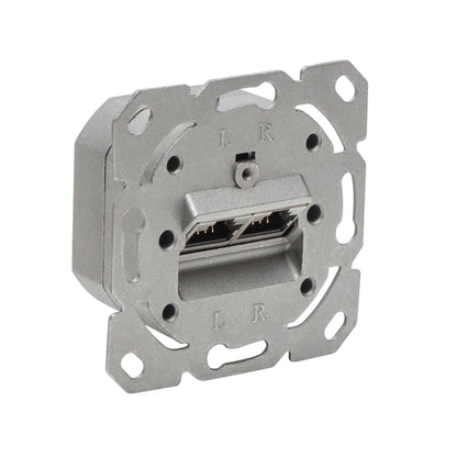 Luxorparts overflademonteret FTP netværksstik Cat. 6 med til RJ45-porte L og R, rektangulær monteringsplade, skruehuller.