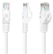 Luxorparts UTP-kabel Cat 6 hvid 15,0 m med gennemsigtige RJ45-stik, synlige farvede ledere og låseklips.