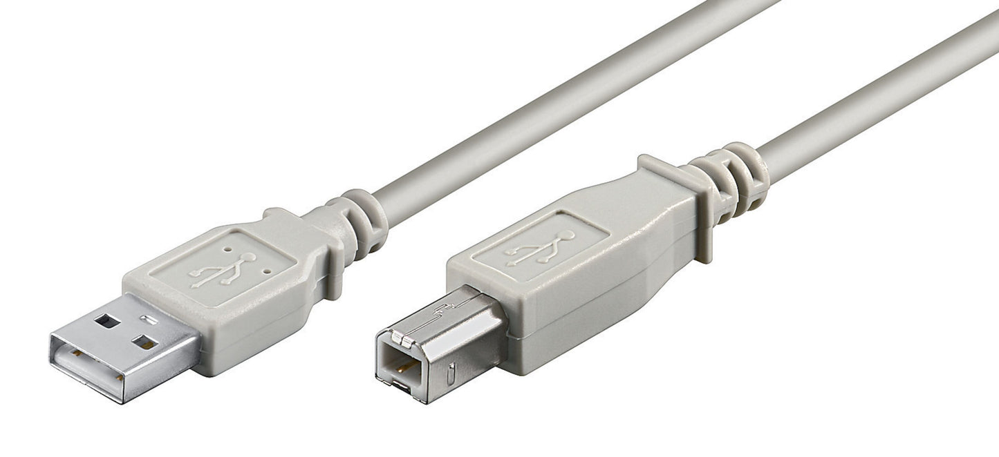 Luxorparts USB-B kabel 1 m, grå, USB-B stik, lys grå farve.