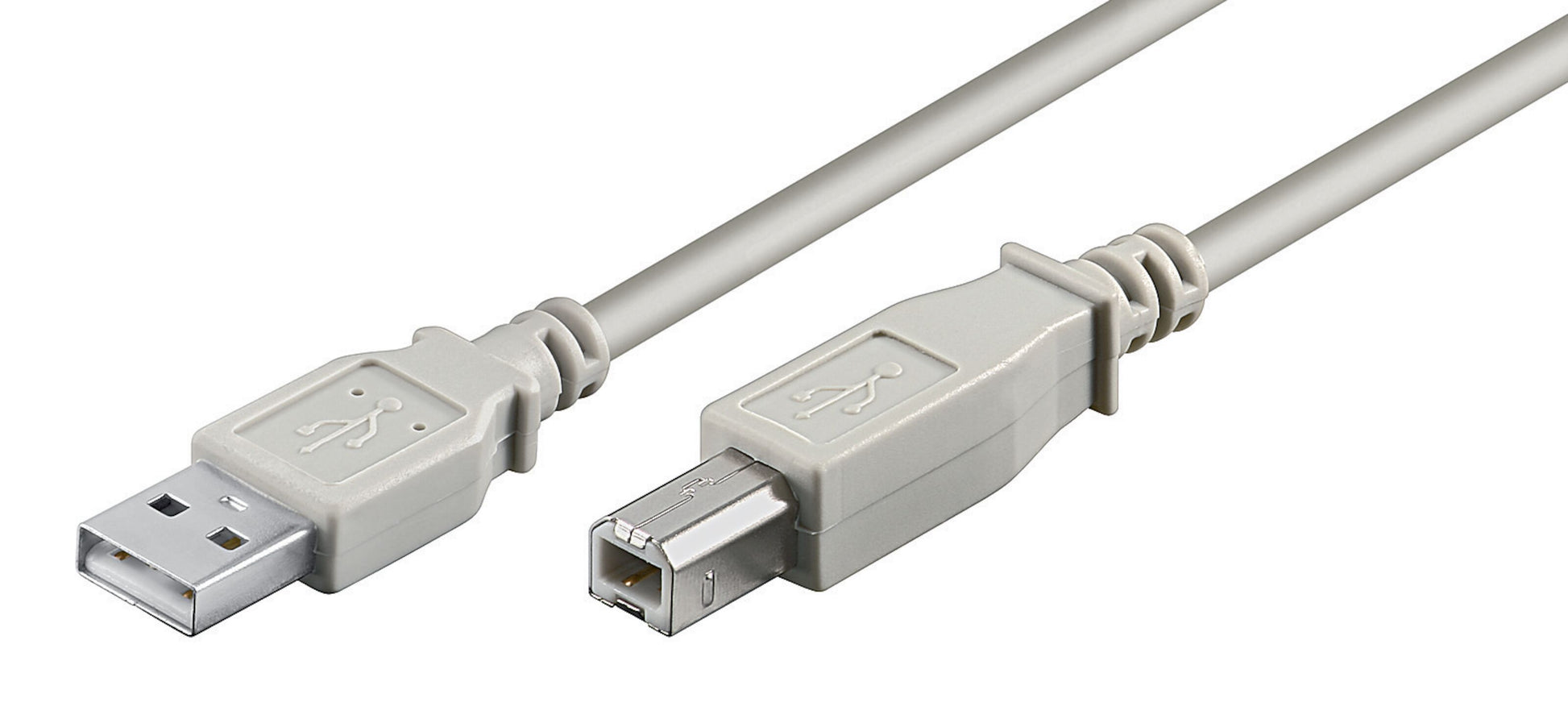 Luxorparts USB-B kabel 1 m, grå, USB-B stik, lys grå farve.