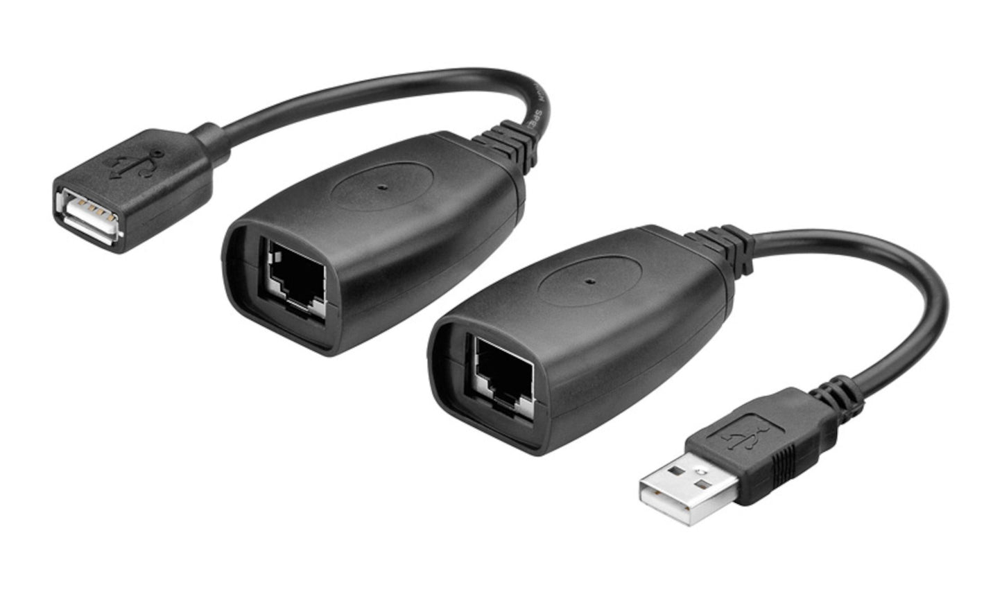 Nedis USB-forlænger adapterkabel sorterer op til 40 m med USB-A han, USB-A hun og RJ45-port til forlængelse.