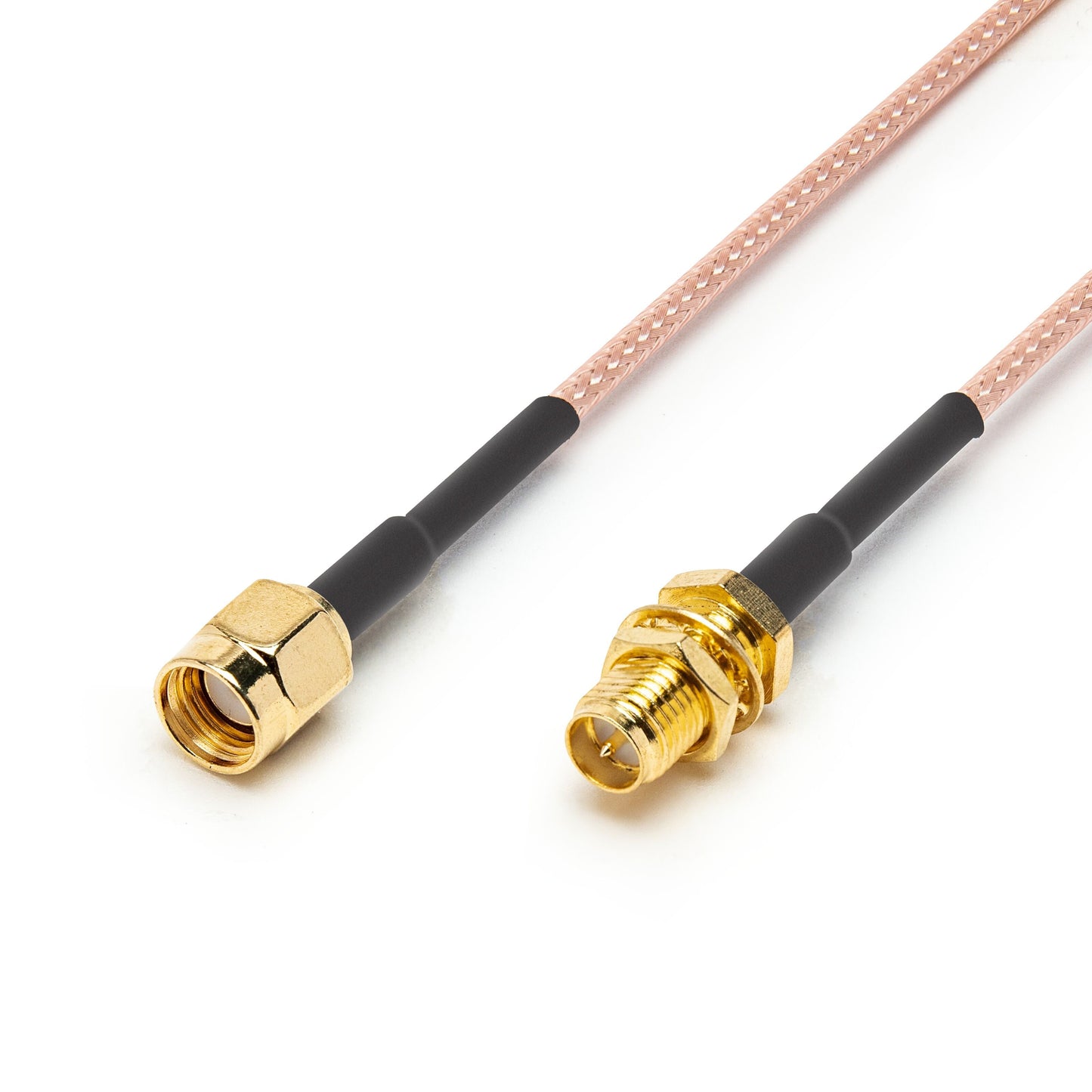 Luxorparts RP-SMA-forlængerledning 2 m, pink flettet RG316 RF coax kabel, guldbelagte stik, sort trækaflastning.