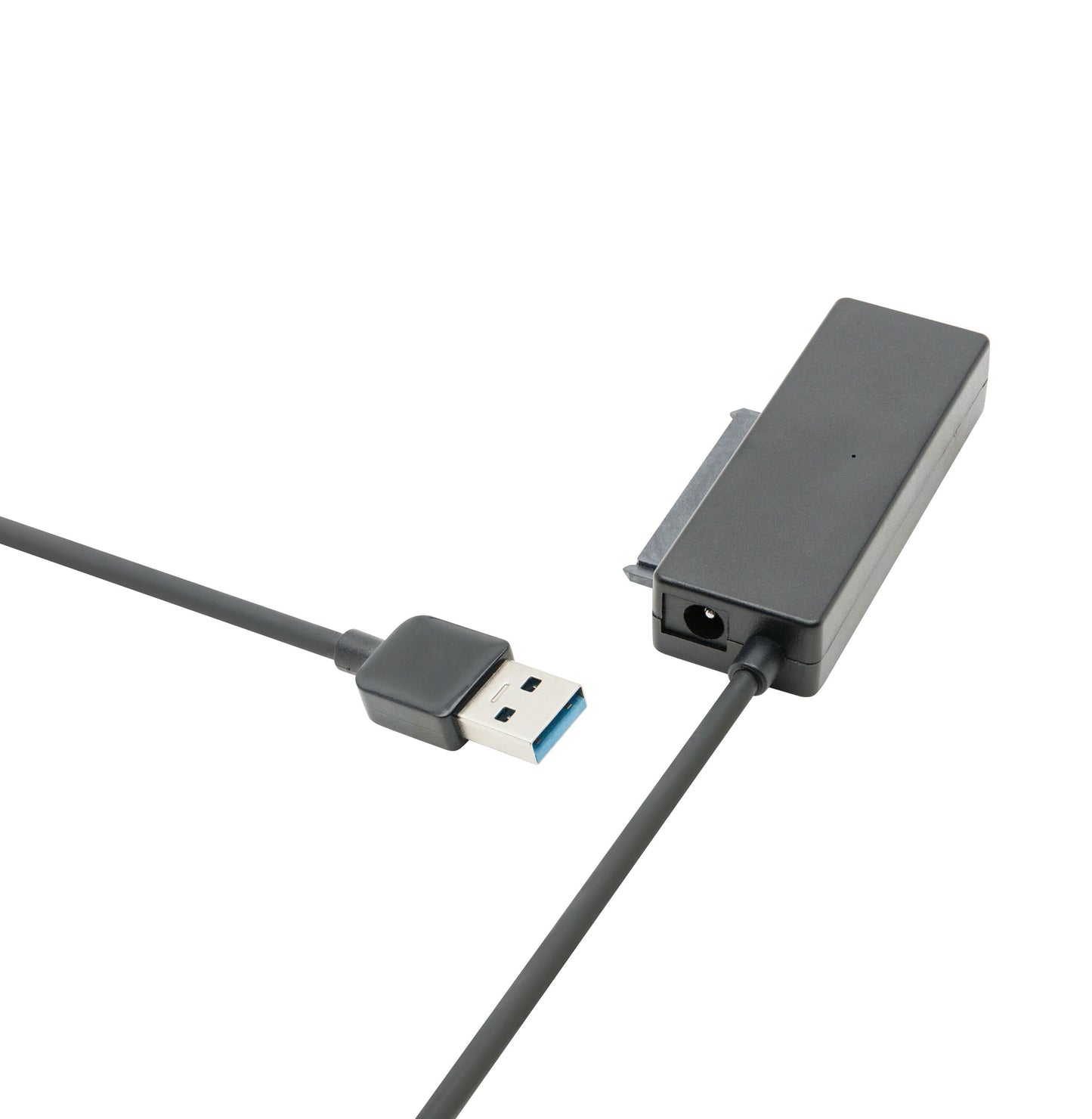 USB-A til SATA adapterkabel 5 Gb/s til 6 Gb/s, sort, rektangulær boks, forbind SATA-harddisk til computer via USB.