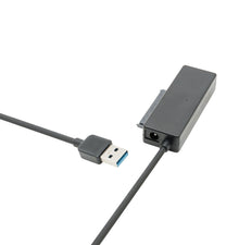 USB-A til SATA adapterkabel 5 Gb/s til 6 Gb/s, sort, rektangulær boks, forbind SATA-harddisk til computer via USB.