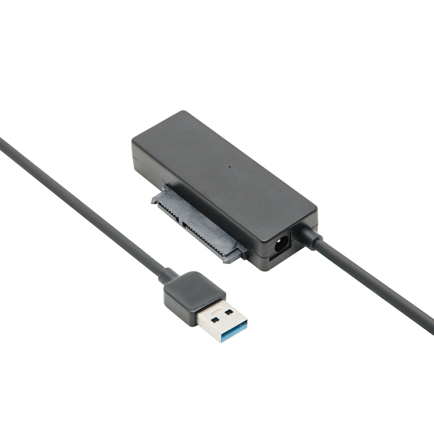 Adapter USB 5 Gb/s til Sata 6 Gb/s, rektangulær SATA-stik til harddisk, blå USB-stik.