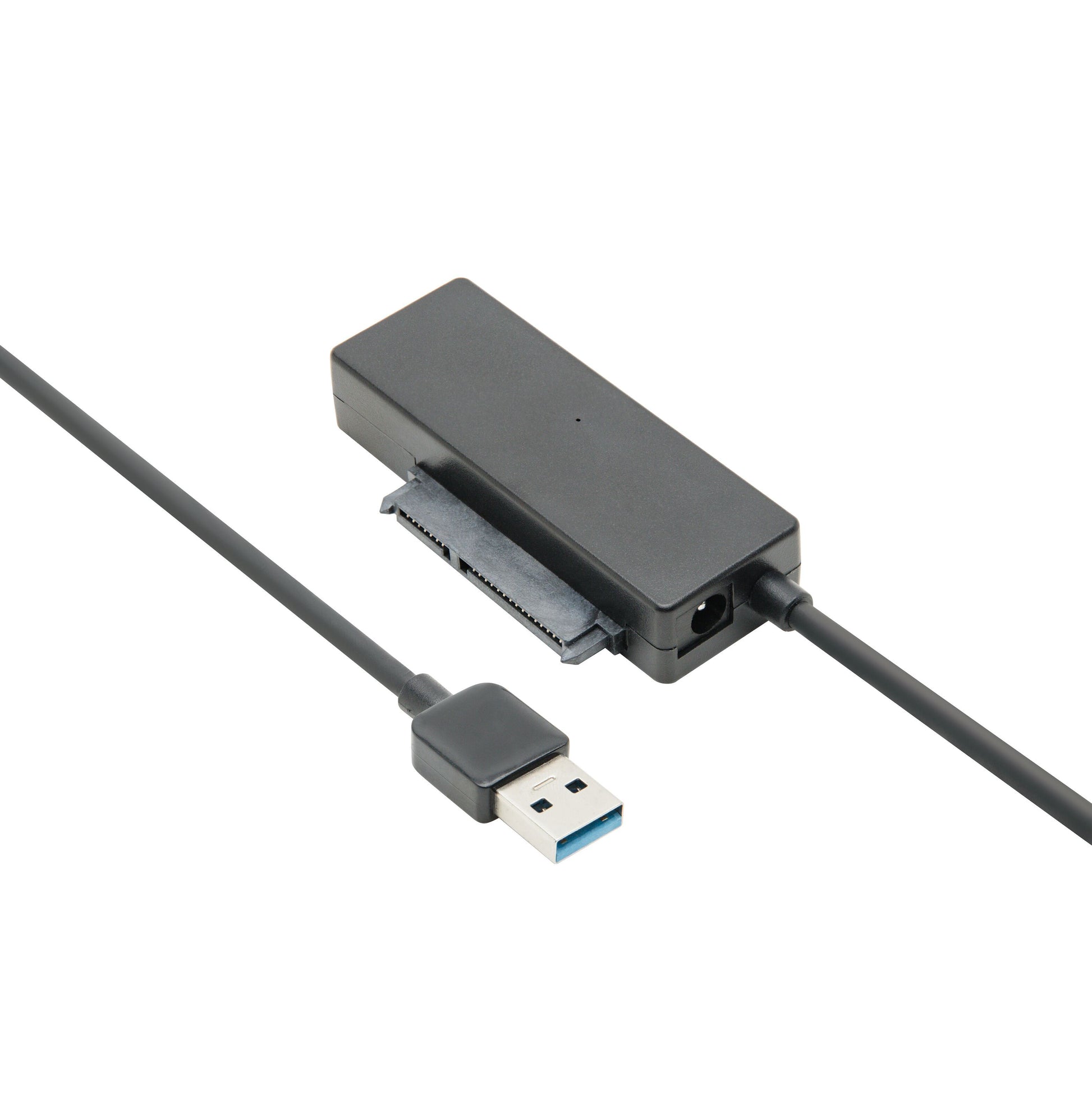 Adapter USB 5 Gb/s til Sata 6 Gb/s, rektangulær SATA-stik til harddisk, blå USB-stik.