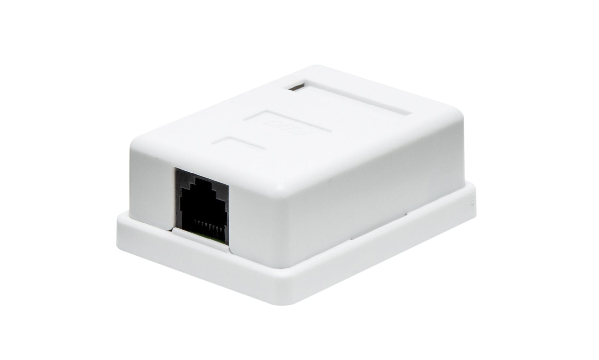 Overflademonteret UTP netværksudtag Cat.6 1-port hvid plast med én RJ45-port.