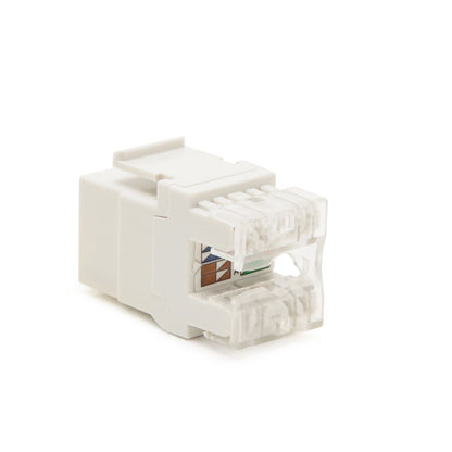 Keystone-jack Cat. 6 UTP Ethernet modul, hvid, farvekodede ledningsmærker, transparent stik, til patchpanel.