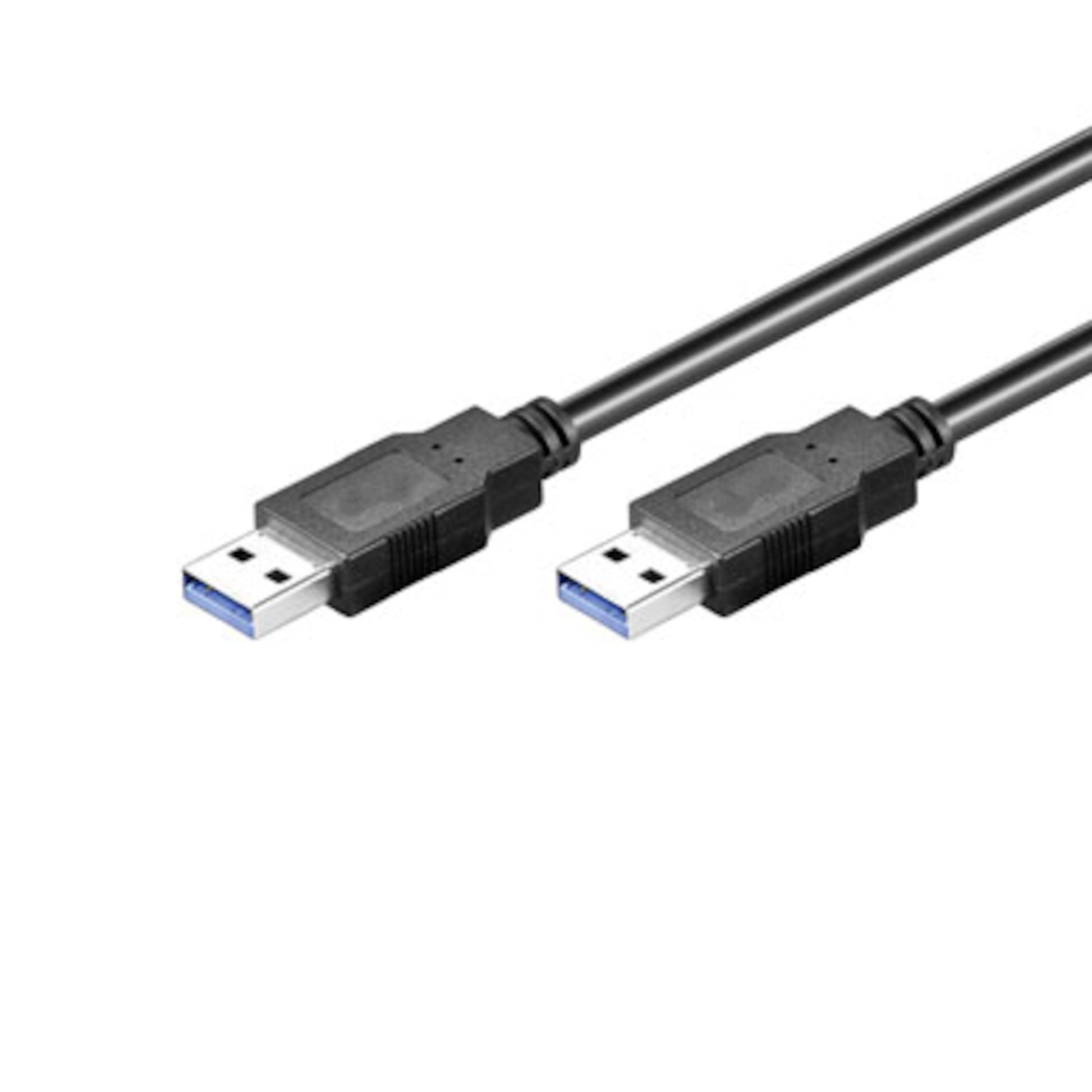 To sorte USB-forbindelseskabel, 1,8 m, USB-A 3.0 stik med blå inderside.