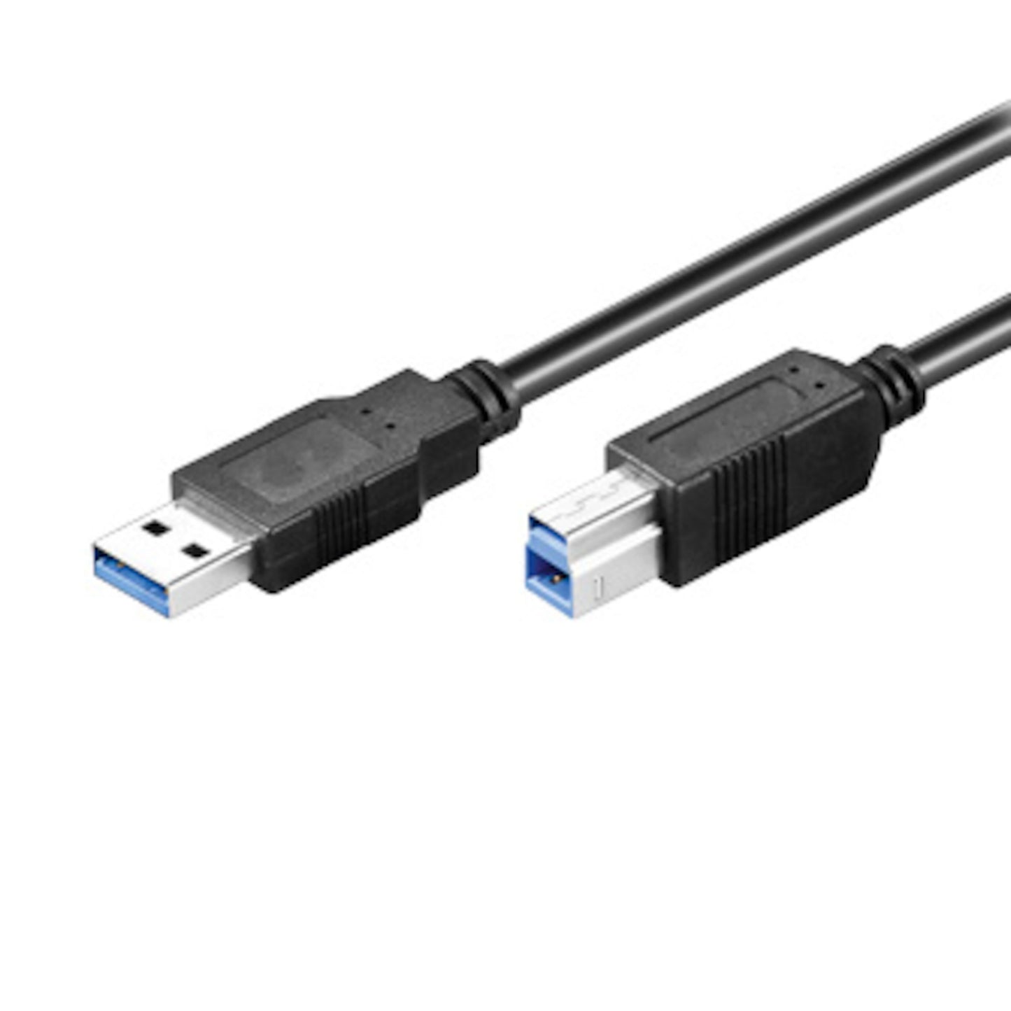 USB-B 3.0 kabel 1,8 m med blå skær, USB-A til USB-B, understøtter op til 5 Gb/s dataoverførsel.