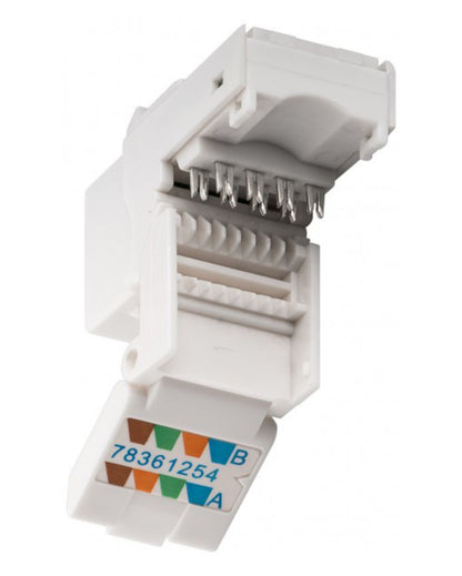 Keystone Cat. 6 UTP værktøjsfri Ethernet RJ-45 jack med metalstik, farvede A/B ledningsmærker, "78361254" på fronten.