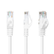 3 hvide UTP netværkskabler Cat 6 7,0m med RJ45-stik synlige indre farvede ledninger i forskellige vinkler.
