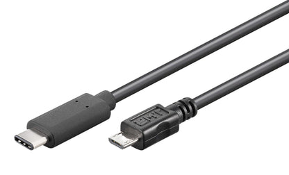 Luxorparts USB-C til Micro-USB kabel 1 m understøtter opladning og dataoverførsel begge veje.