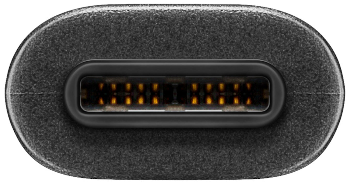 Luxorparts USB-C til Micro-USB-kabel 1 m sort, oval port med guldkontakter til opladning og dataoverførsel.