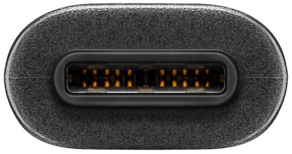 Luxorparts USB-C til Micro-USB-kabel 1 m sort, oval port med guldkontakter til opladning og dataoverførsel.
