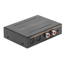 Luxorparts sorterer digital til analog konverter med optisk og koaksial indgang, RCA-udgang, indikatorlys og frontkontakt.