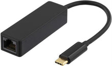Gigabit-netværkskort USB-C sort adapter med USB-C stik og Ethernet-port, kort kabel, understøtter kablet netværk.