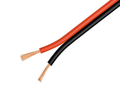 Goobay Højttalerkabel RKUB 4 mm² 10 m, én kabel med orange isolering, én sort, begge med synlige kobbertråde.