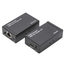 HDMI Extender 50M Over Single UTP sort, understøtter Full HD 1080p, Receiver med Ethernet, Sender med HDMI/DC 5V, til Cat 6 kabel.