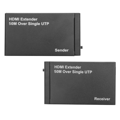 HDMI-forlængersæt sender og modtager til Full HD 1080p op til 50m via Cat 6 netværkskabel.