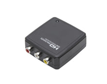 HD VIDEO CONVERTER sort HDMI til komposit adapter med gule, hvide og røde RCA porte til lyd og video.