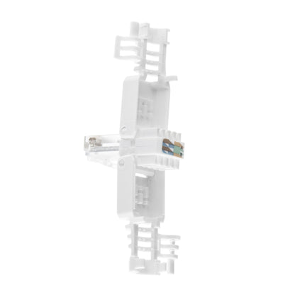 Luxorparts værktøjsfri RJ45-stik Cat. 6a, hvid plast, sideclips og kobberkontakter til Cat. 6a UTP netværkskabler.