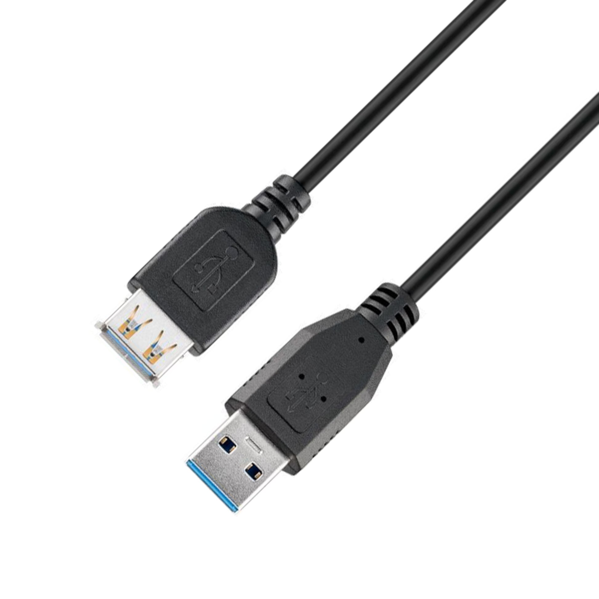 USB 3.0 forlængerledning 1,8 m sort med blå Type-A han og blå Type-A hun stik.