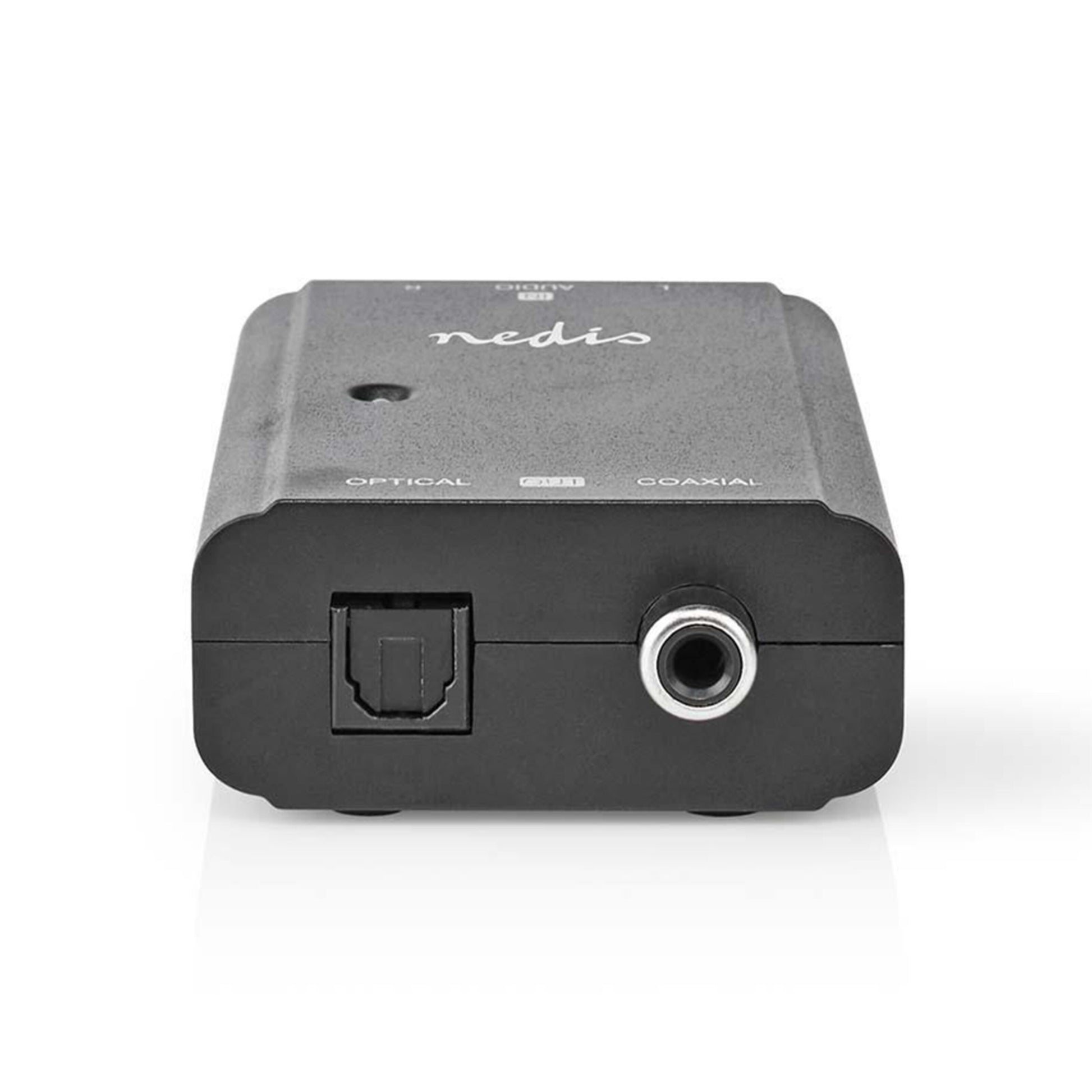 Nedis Analog til Digital Converter sorterer med optisk, koaksial og RCA digital indgang synlig på fronten.