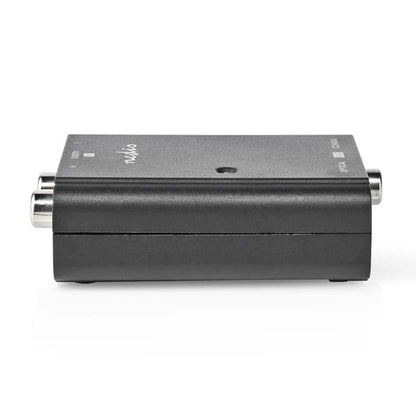 Nedis Analog til Digital Converter, sort, med sølvfarvede input- og output-stik til analog-til-digital lydkonvertering.