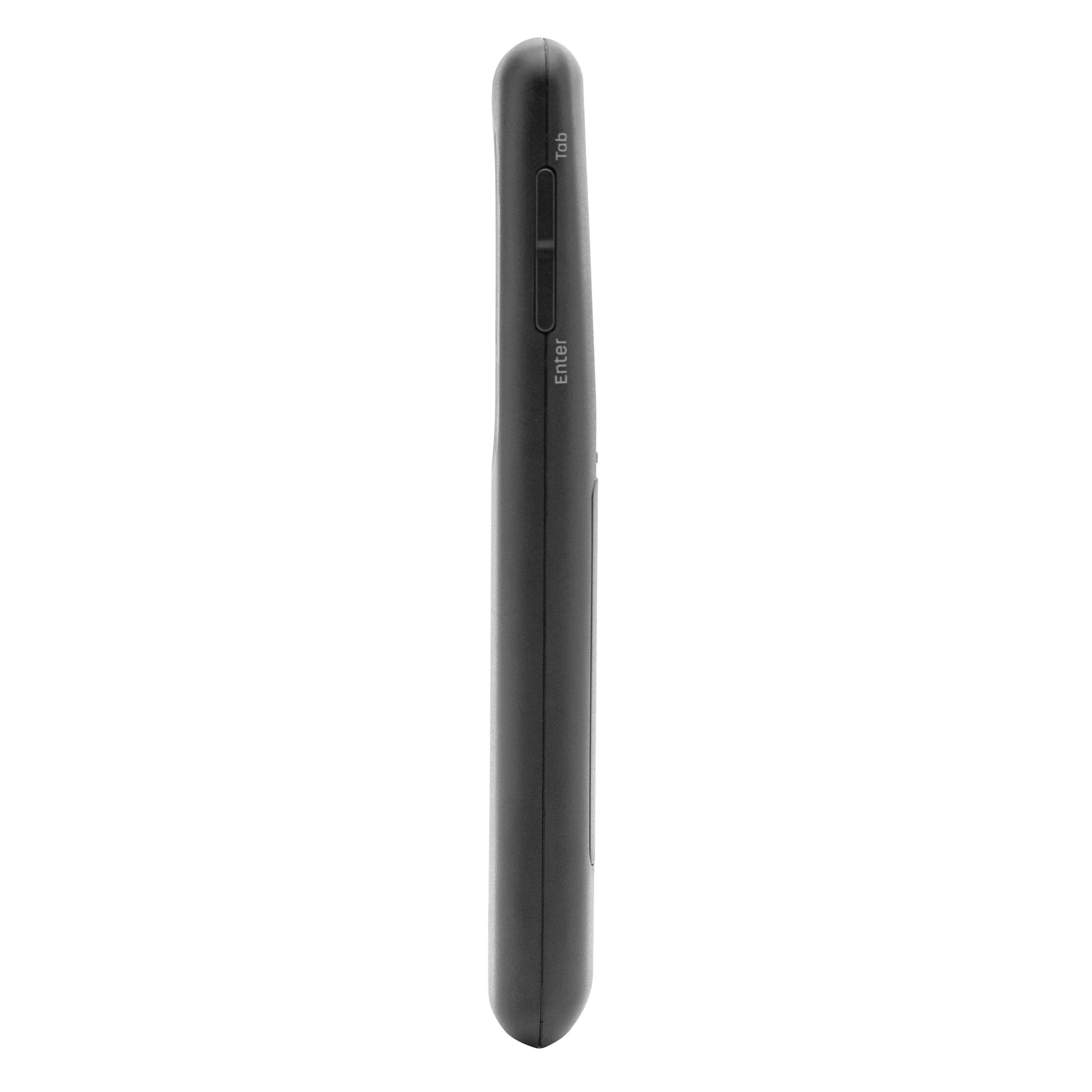 Plexgear Laser præsentator, sort, slankt design med buet kant og to sideknapper mærket Tab og Enter.