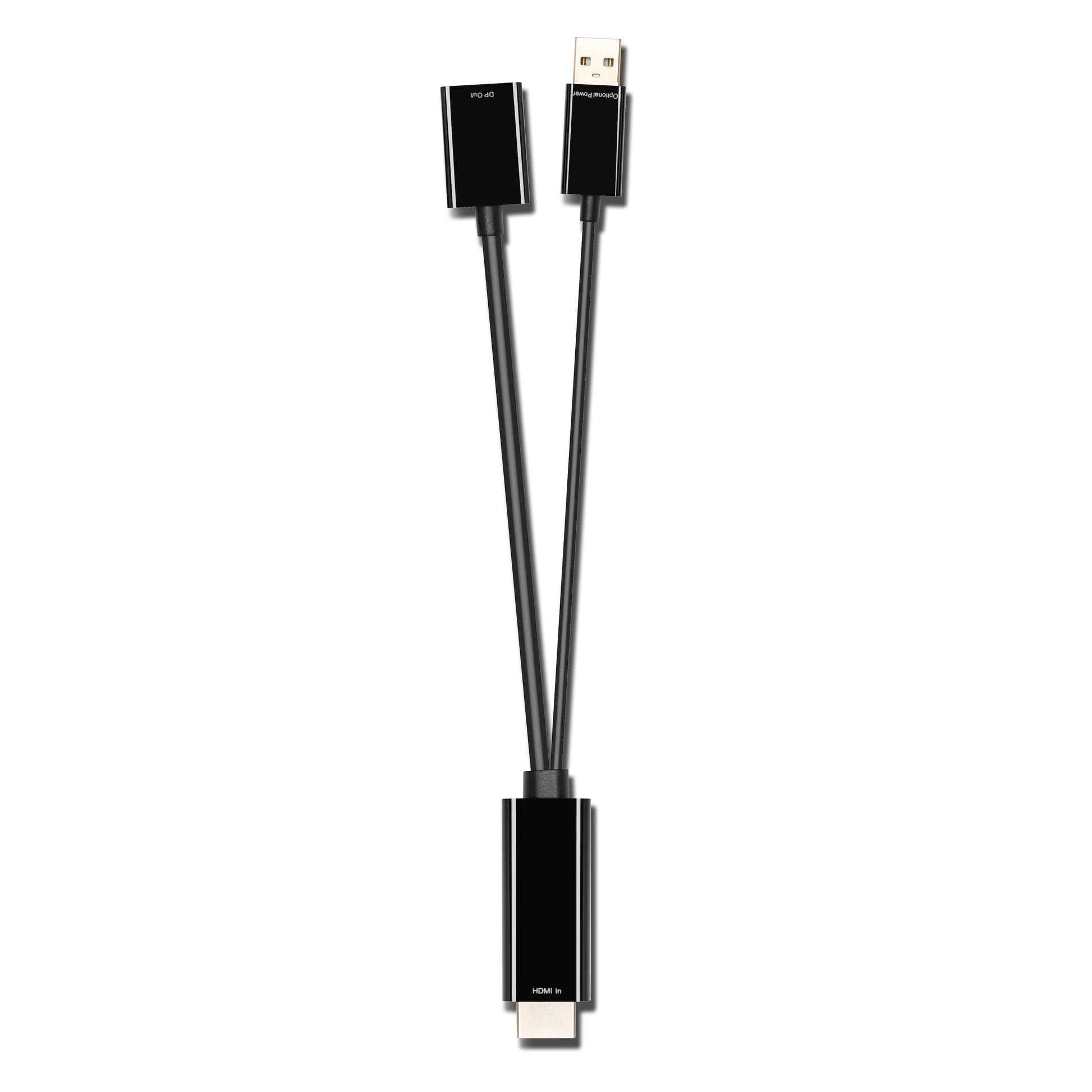 Luxorparts HDMI til DisplayPort aktiv adapter, sort, HDMI stik, splitkabler til DisplayPort og USB, sølvstik, 4K 60Hz.